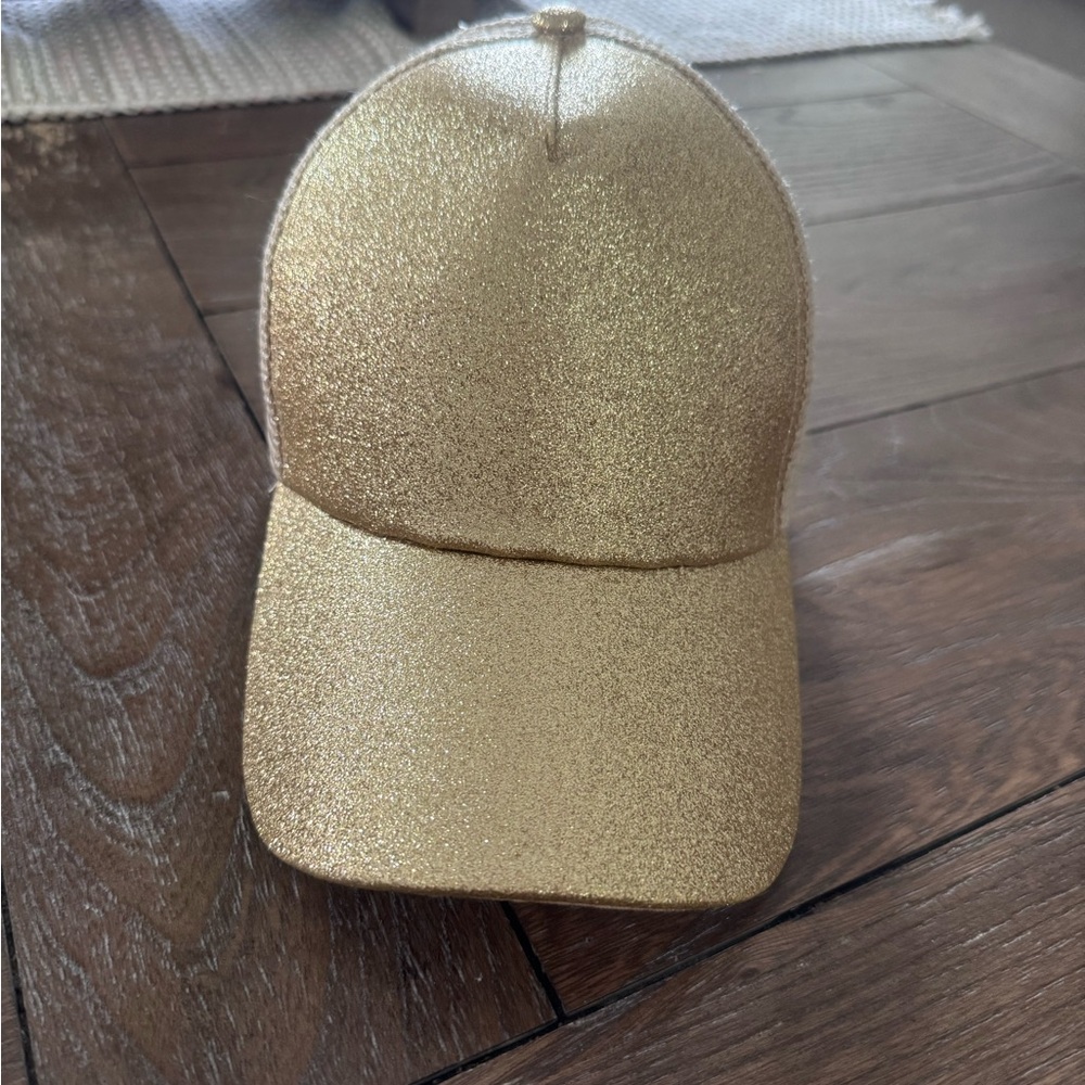 CC Beanie Gold Glitter High Ponytail Baseball Cap - Picture 3 of 6